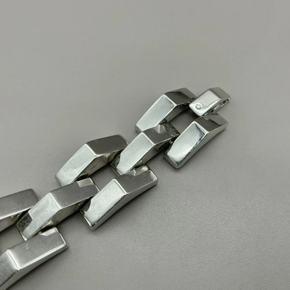 Bracelet Womesn Silver Tone Geometric Link Chunky Statement 7.5 Inch Jewelry